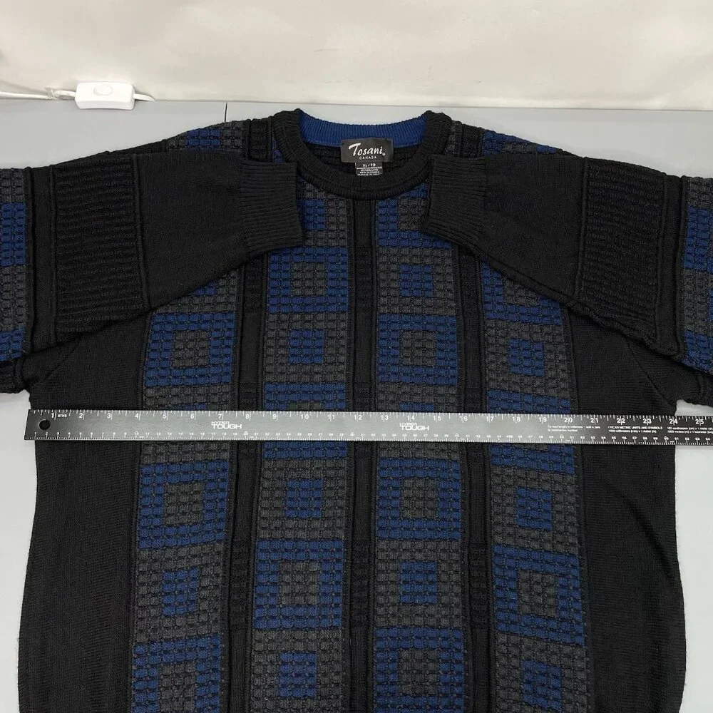 Vintage Tosani Crew Neck Sweater Chunky Waffle Knit Geometric Wool Black Mens XL